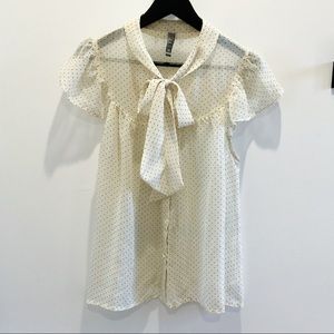 Ruffled Sleeve Cream Polka Dot Blouse